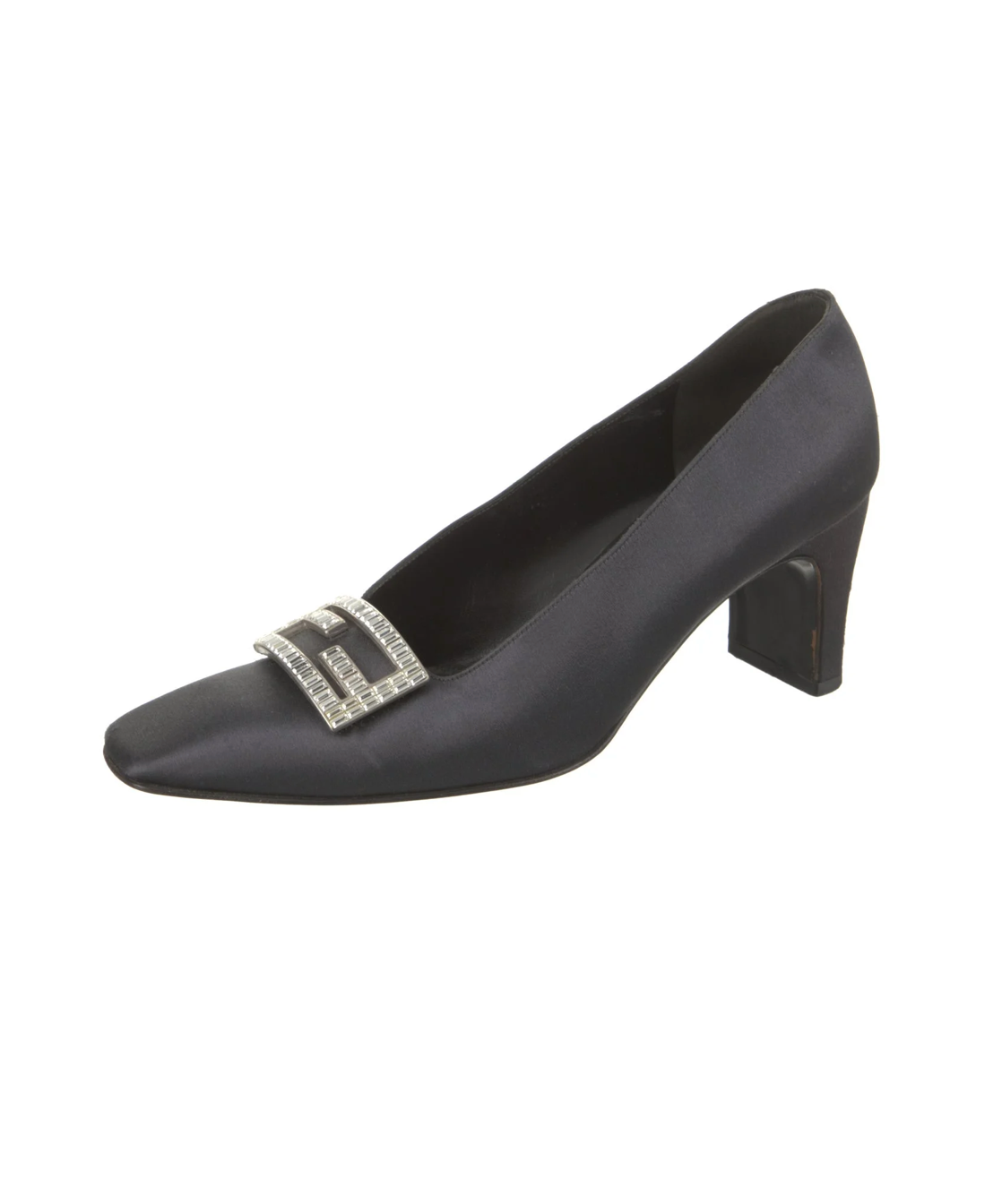 Fendi Satin Crystal Logo Embellished Heels