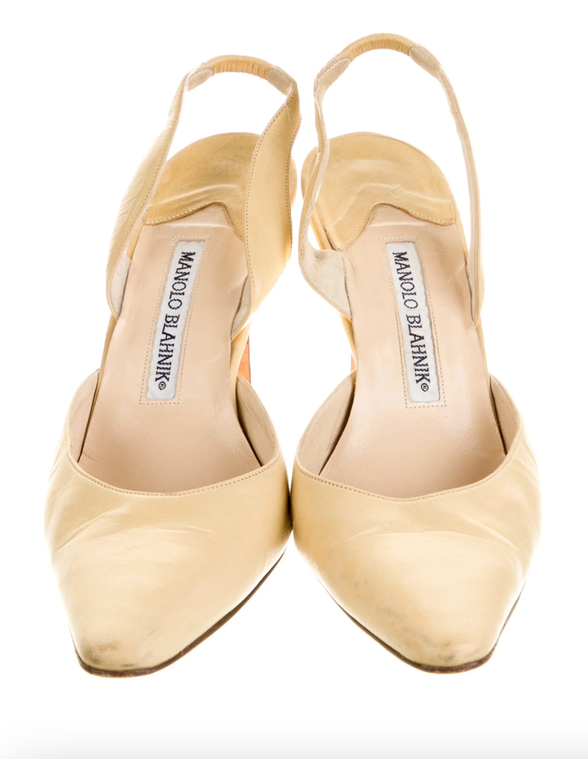 Manolo Blahnik Butter Yellow Leather Slingbacks