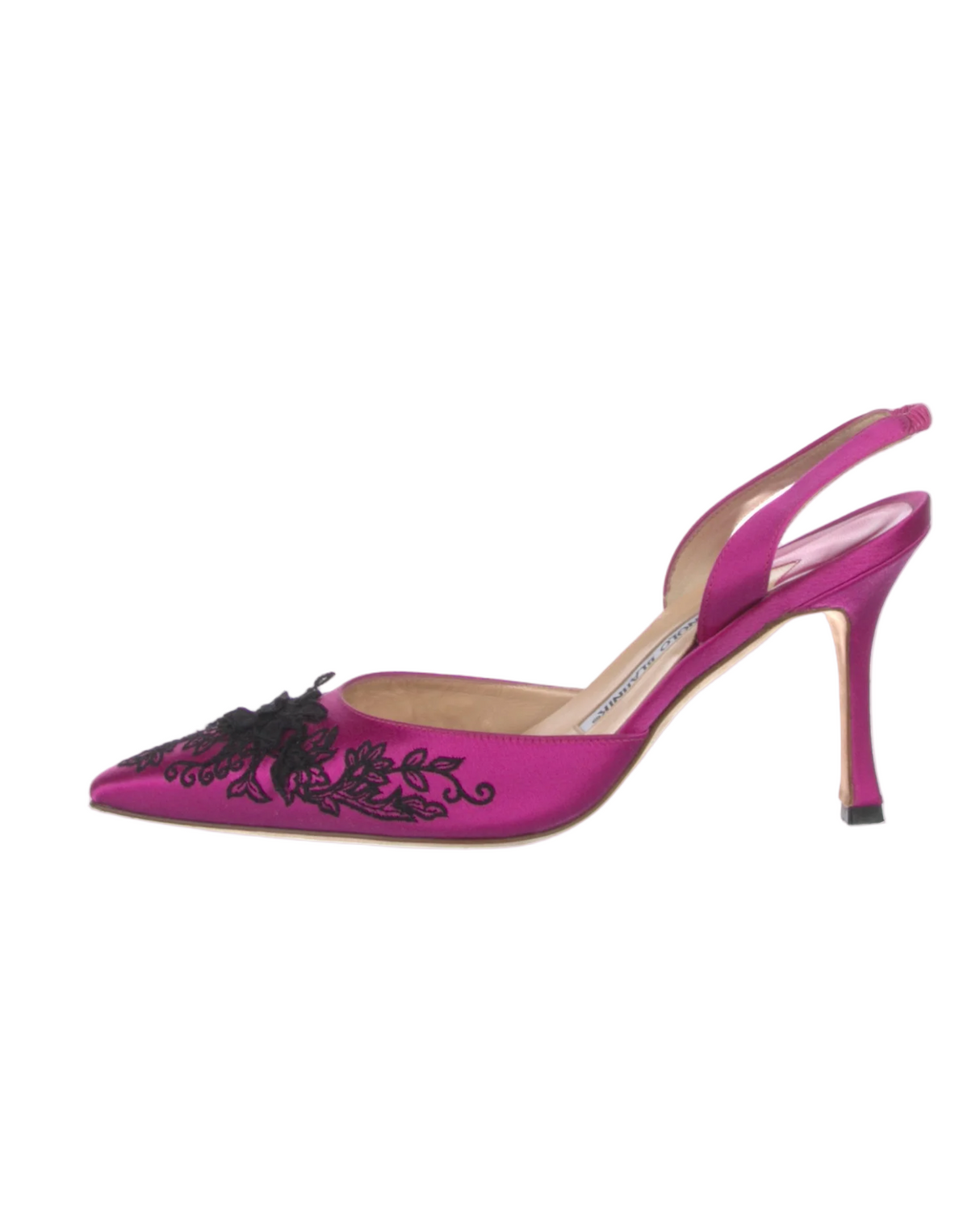 Manolo Blahnik Satin Embroidered Floral Pump, EU 37.5