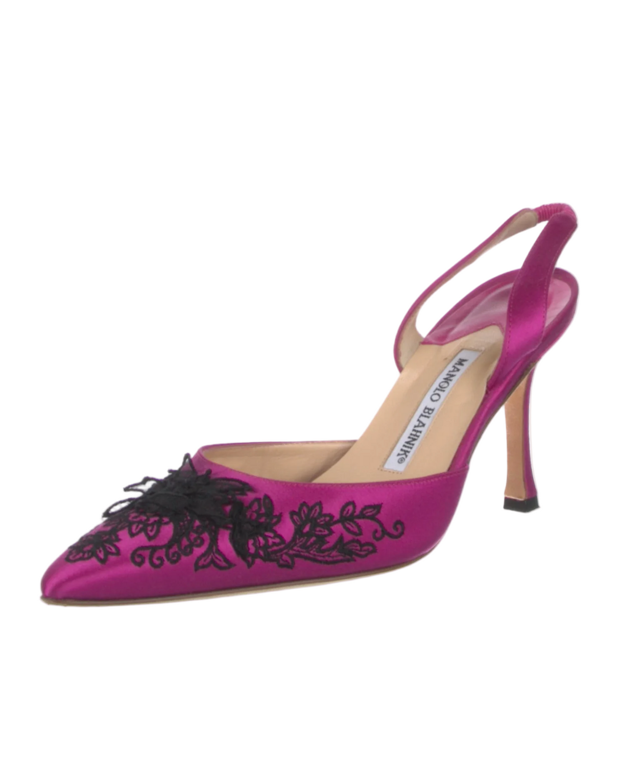 Manolo Blahnik Satin Embroidered Floral Pump, EU 37.5
