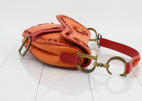 Rare John Galliano Dior Laser Cut Leather Saddle Bag