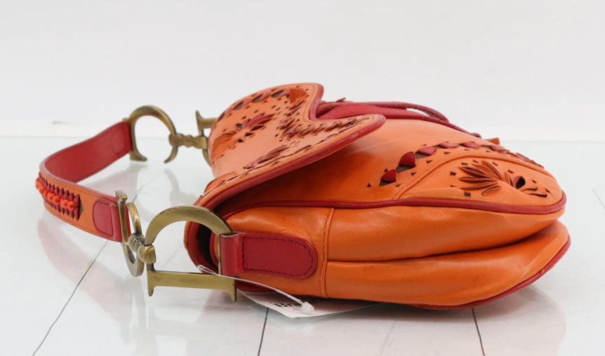 Rare John Galliano Dior Laser Cut Leather Saddle Bag