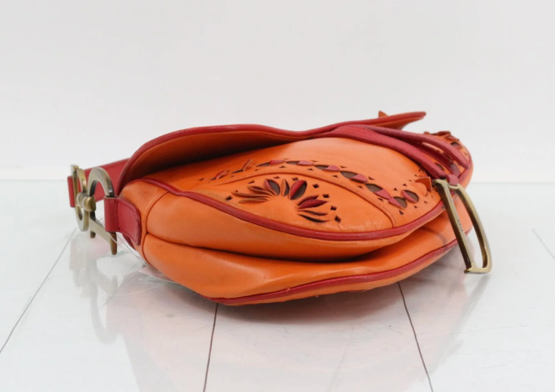 Rare John Galliano Dior Laser Cut Leather Saddle Bag