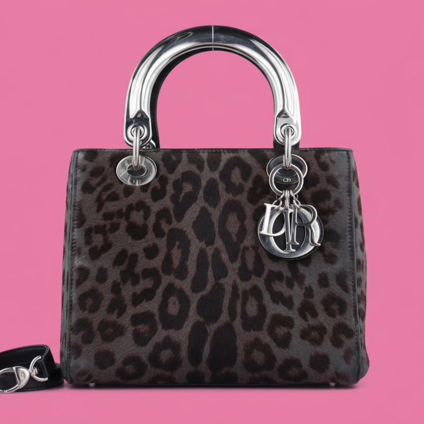 Dior Lady Pony Hair Leopard Print Handbag