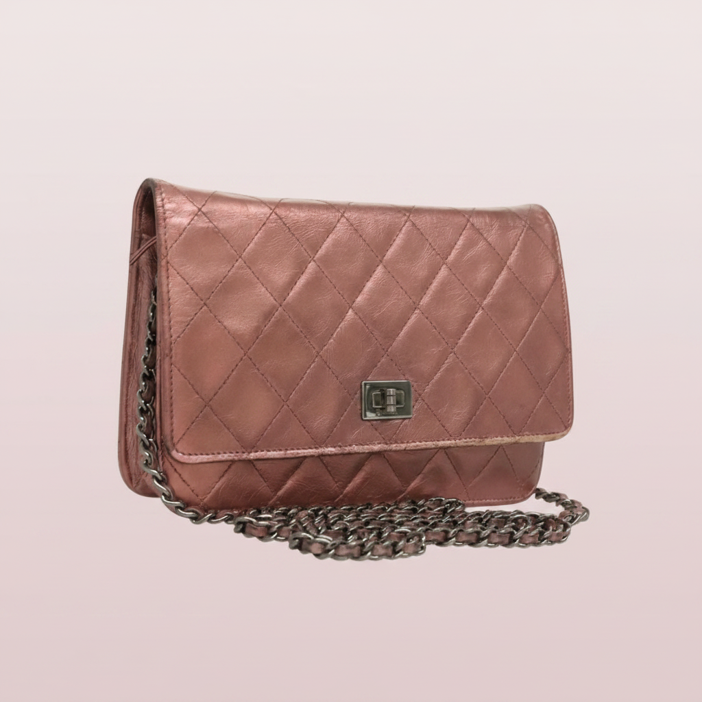 #71 Chanel Matelasse 2.25 Chain Wallet Shoulder Bag Leather Pink