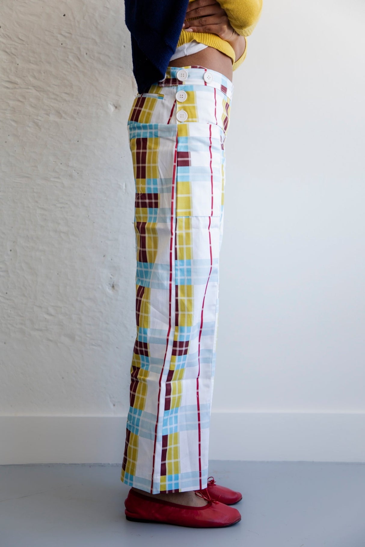Plaid straight leg pants