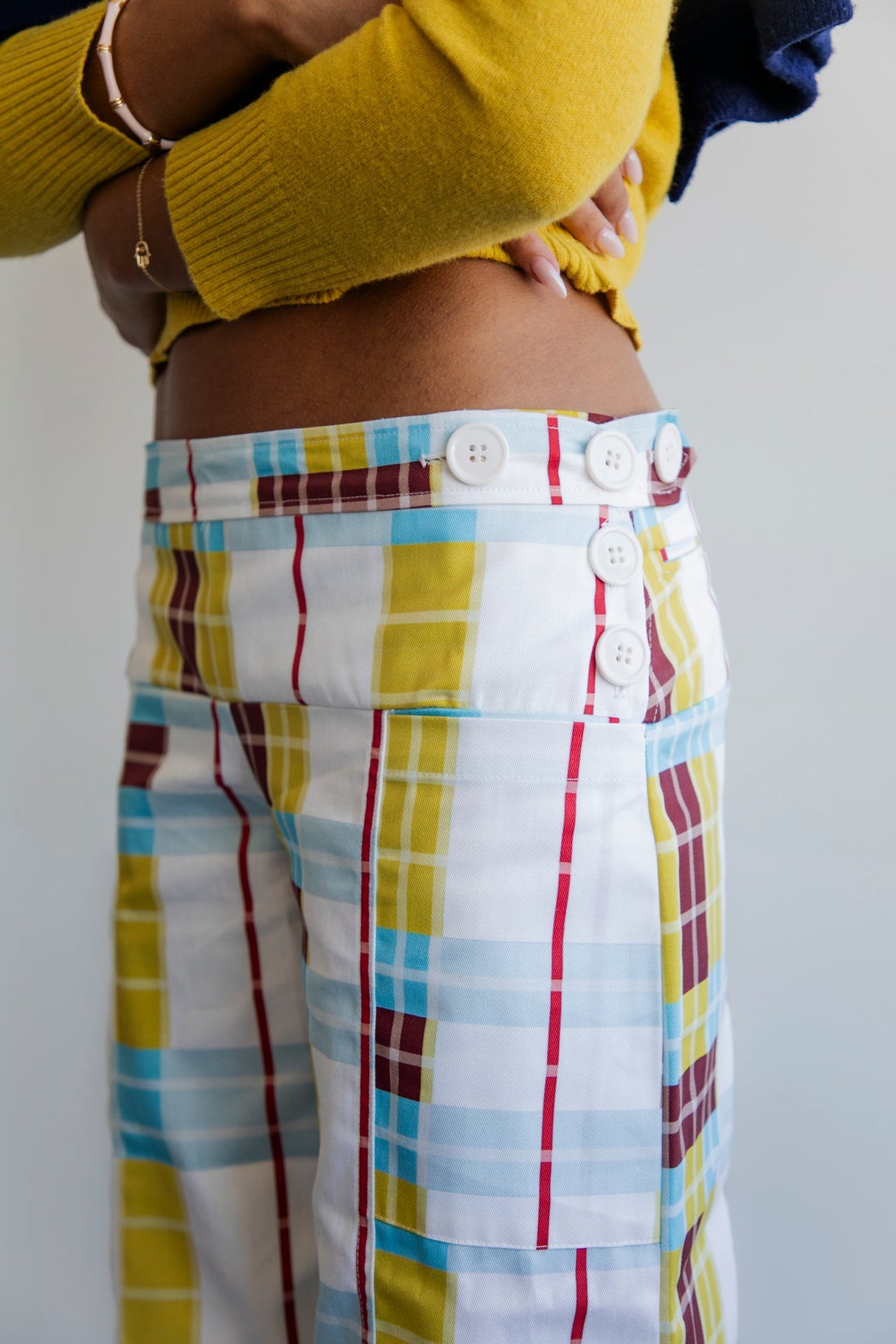 Plaid straight leg pants