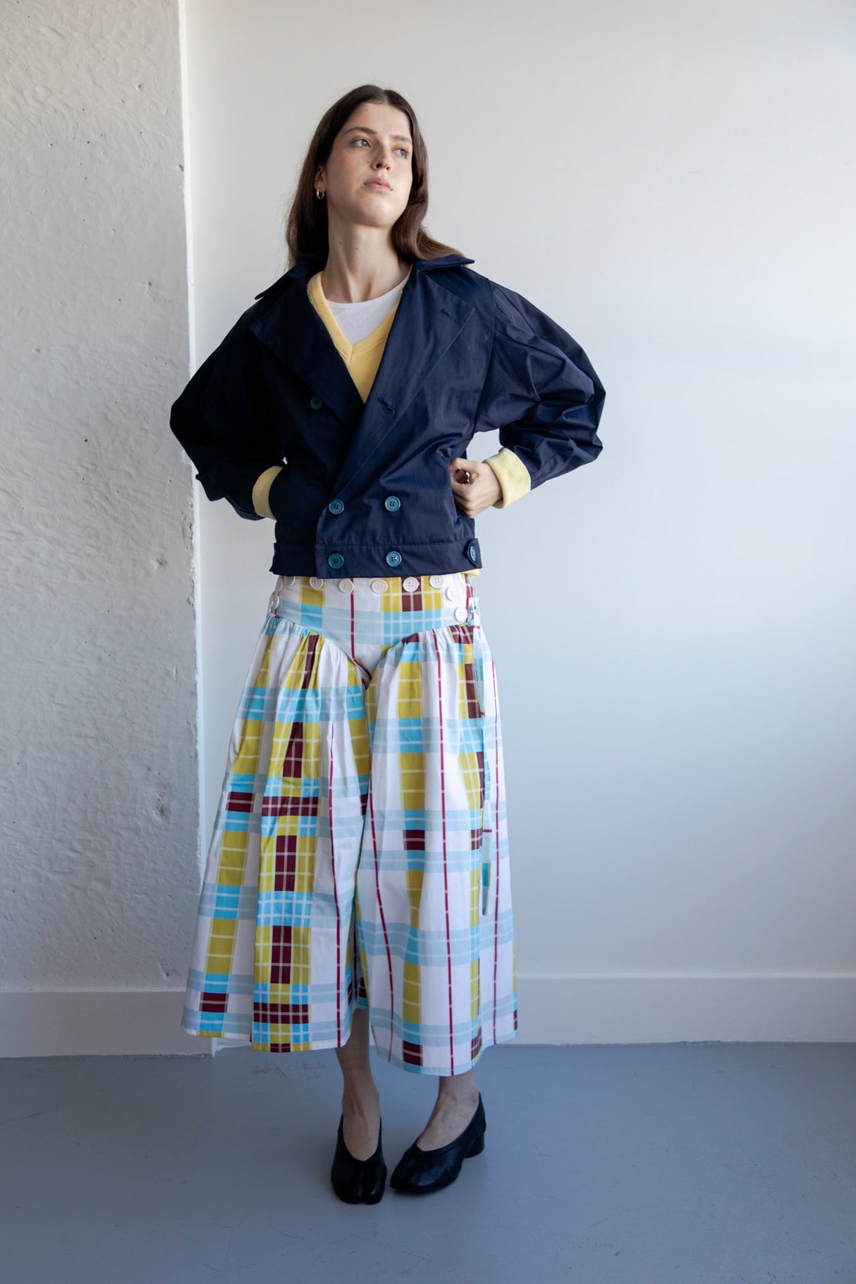 Plaid wide leg pants