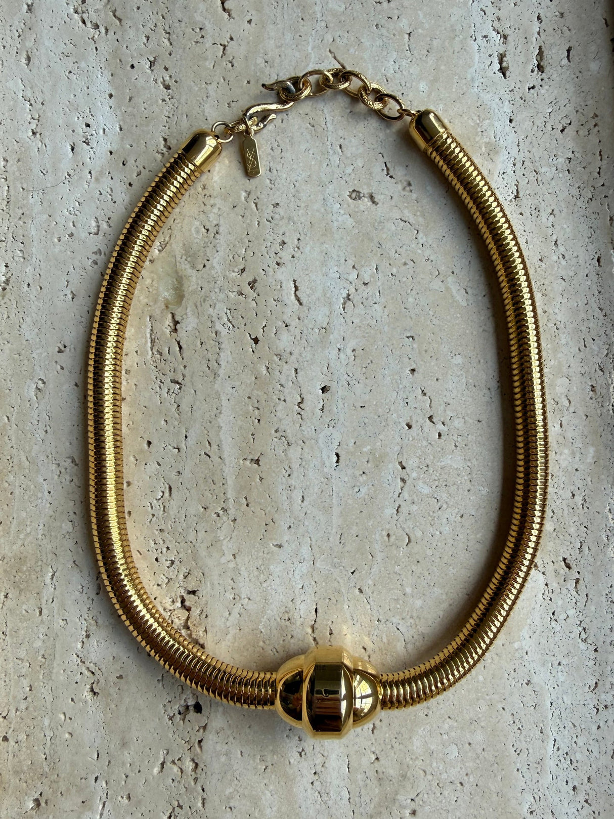 Vintage 1980s Yves Saint Laurent Gold tubogas Snake Chain Pendant authentic gold plated Necklace