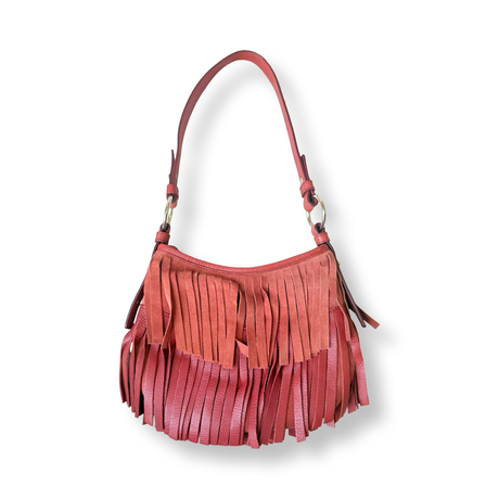 Yves Saint Laurent La Boheme Suede Fringe Mini red orange leather authentic y2k vintage 2004 Tom Ford era