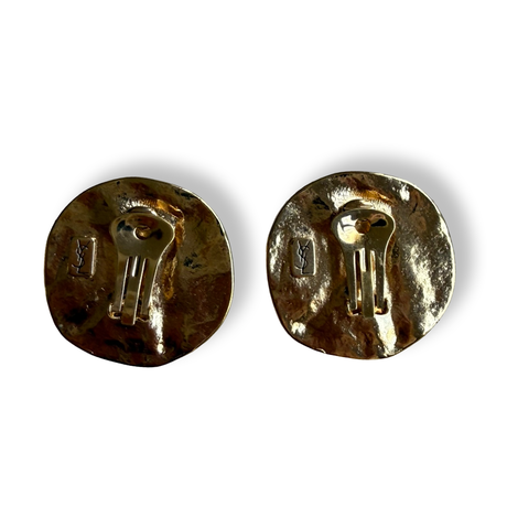 Authentic YSL vintage 80s oversized circular earrings hammered metal