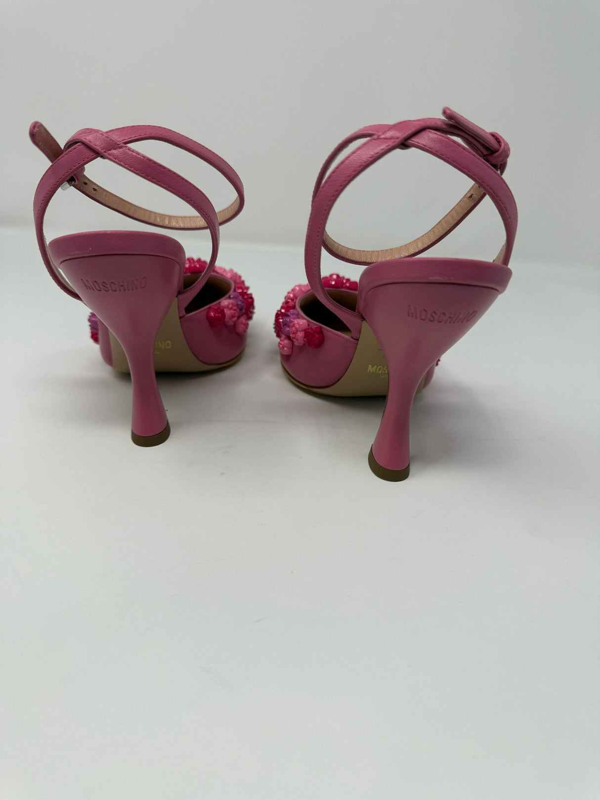 Moschino 35 Pink Sugar Flower Heels Sandals NEW