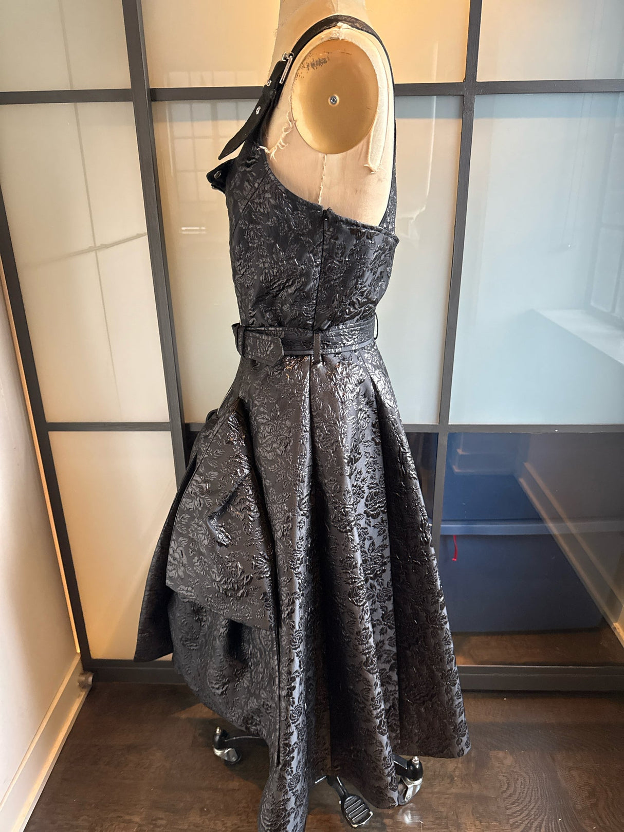 Moschino Size 6 Black Moto Silver Snaps Dress
