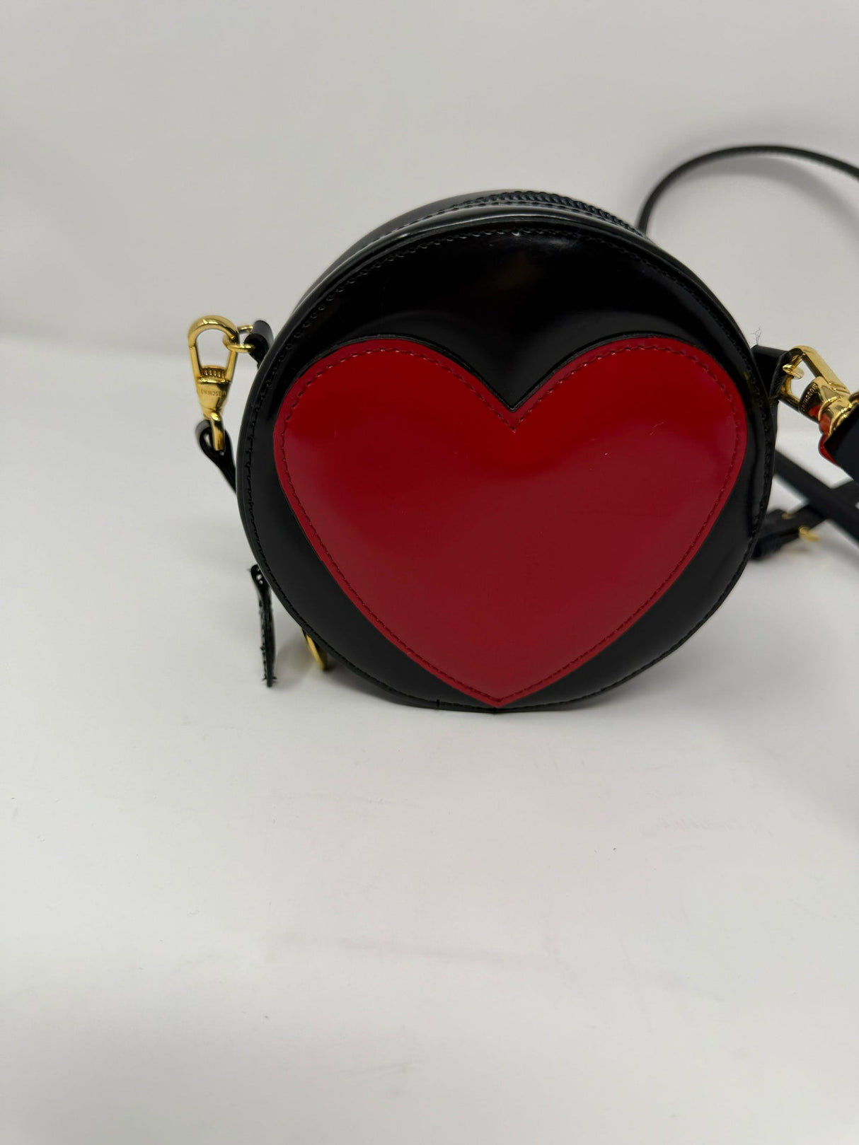 Moschino Black & Red Heart Circle Crossbody Bag