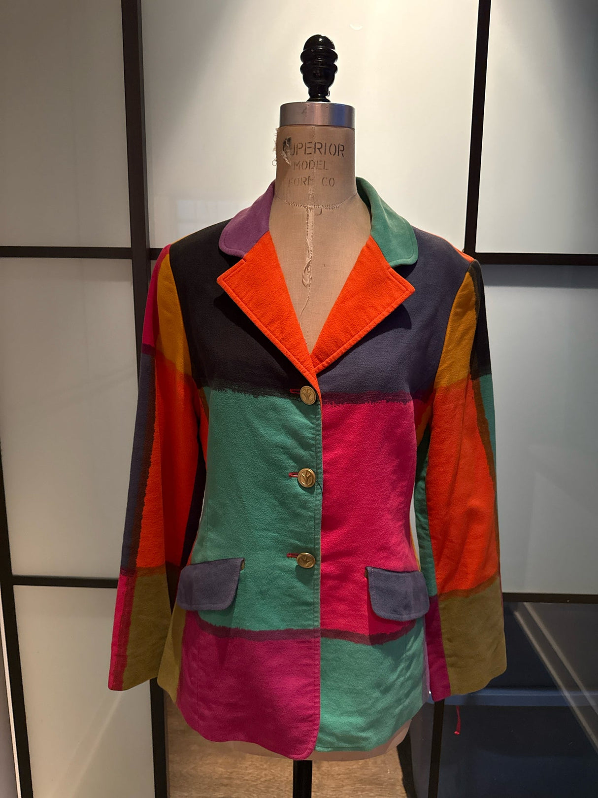 Moschino Pink Green Black Moleskin Blazer Color Block Jacket