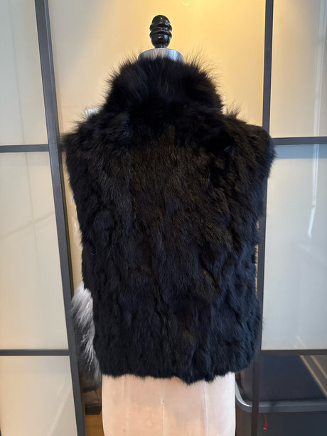 Adrienne Landau Size S Black & White Fox Rabbit Lamb Fur Vest