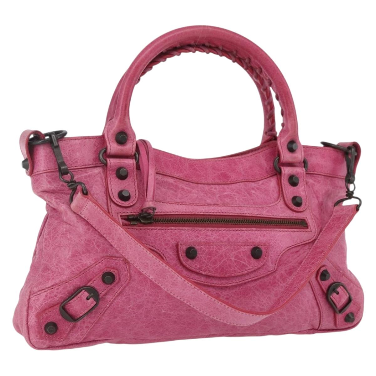 BALENCIAGA The Town Hand Bag Leather 2way Pink 103208 Auth am10166V