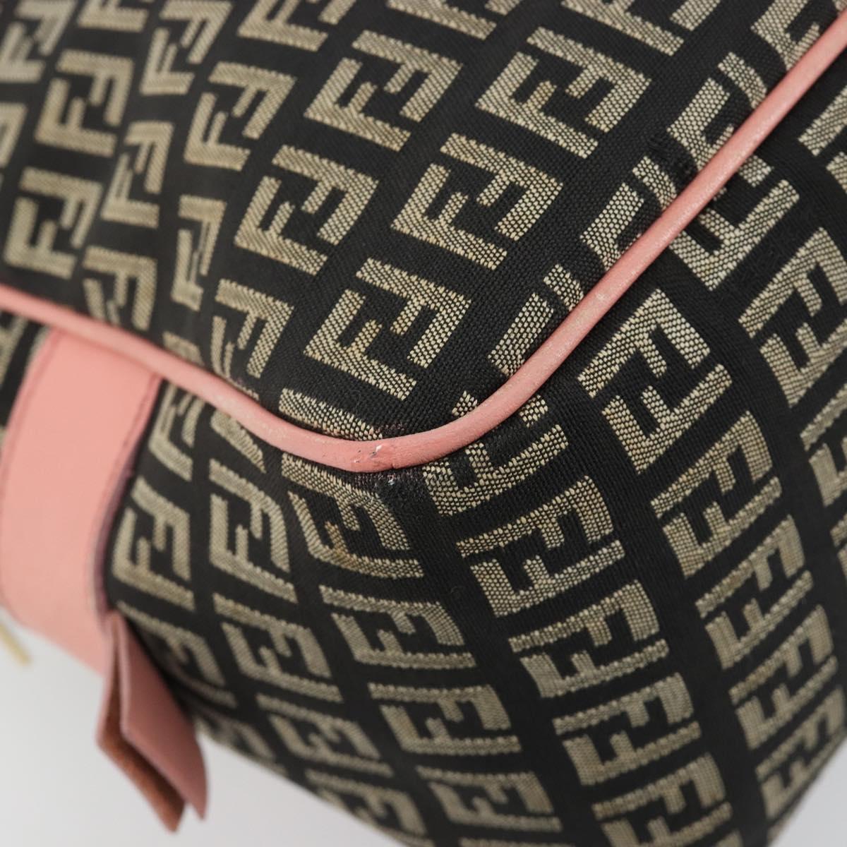 Fendi Zucchino Pink & Black Canvas Top Handle Bag with Leather Trim