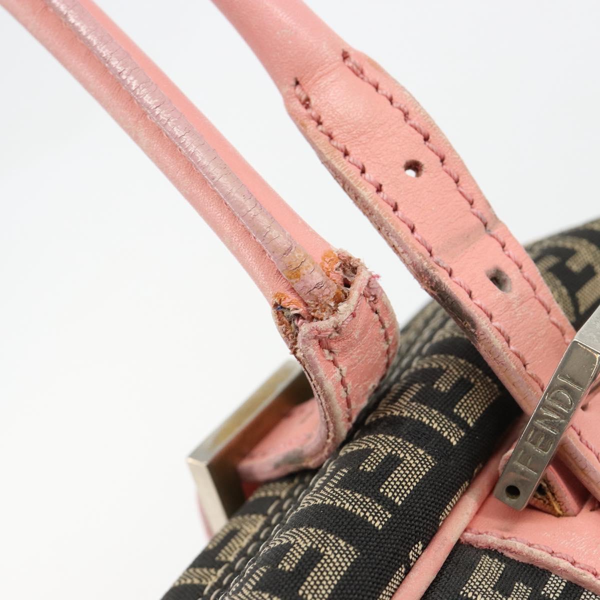 Fendi Zucchino Pink & Black Canvas Top Handle Bag with Leather Trim