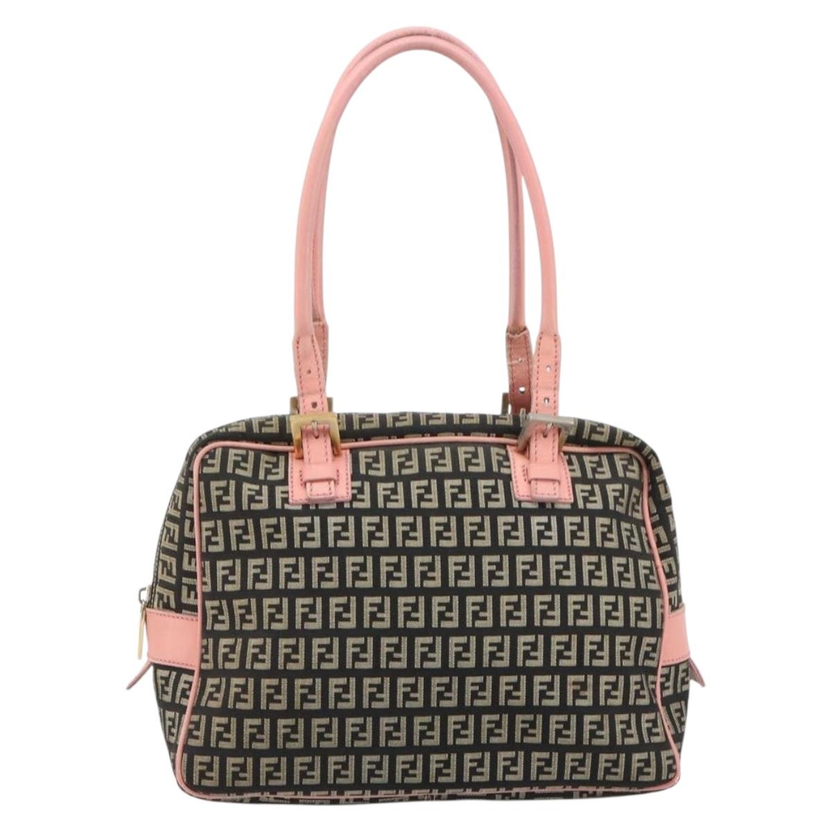 Fendi Zucchino Pink & Black Canvas Top Handle Bag with Leather Trim