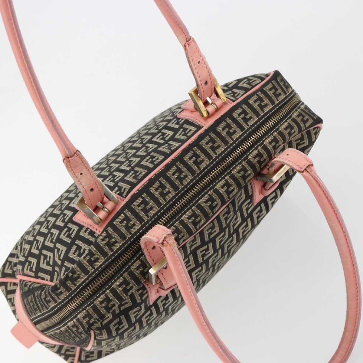 Fendi Zucchino Pink & Black Canvas Top Handle Bag with Leather Trim