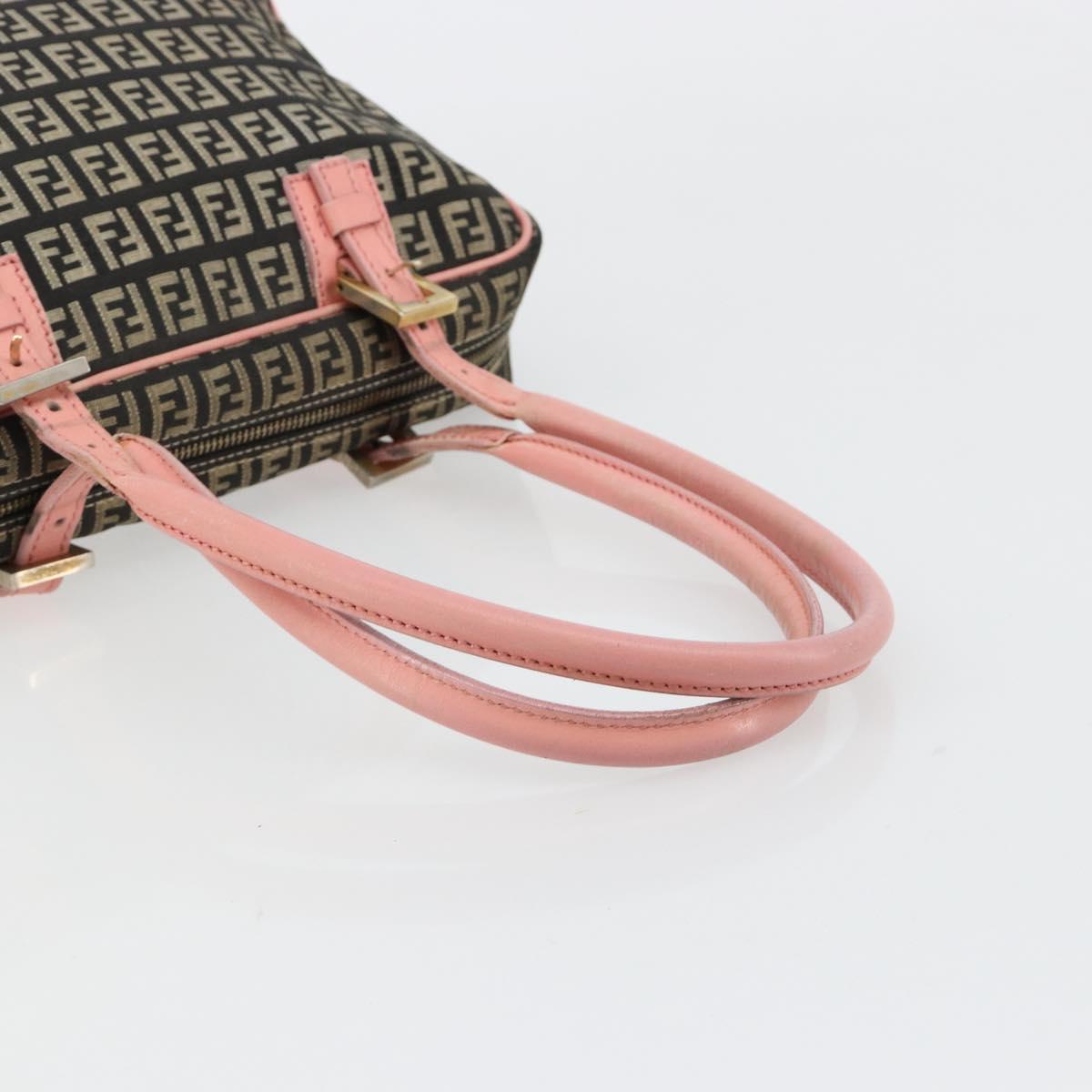 Fendi Zucchino Pink & Black Canvas Top Handle Bag with Leather Trim