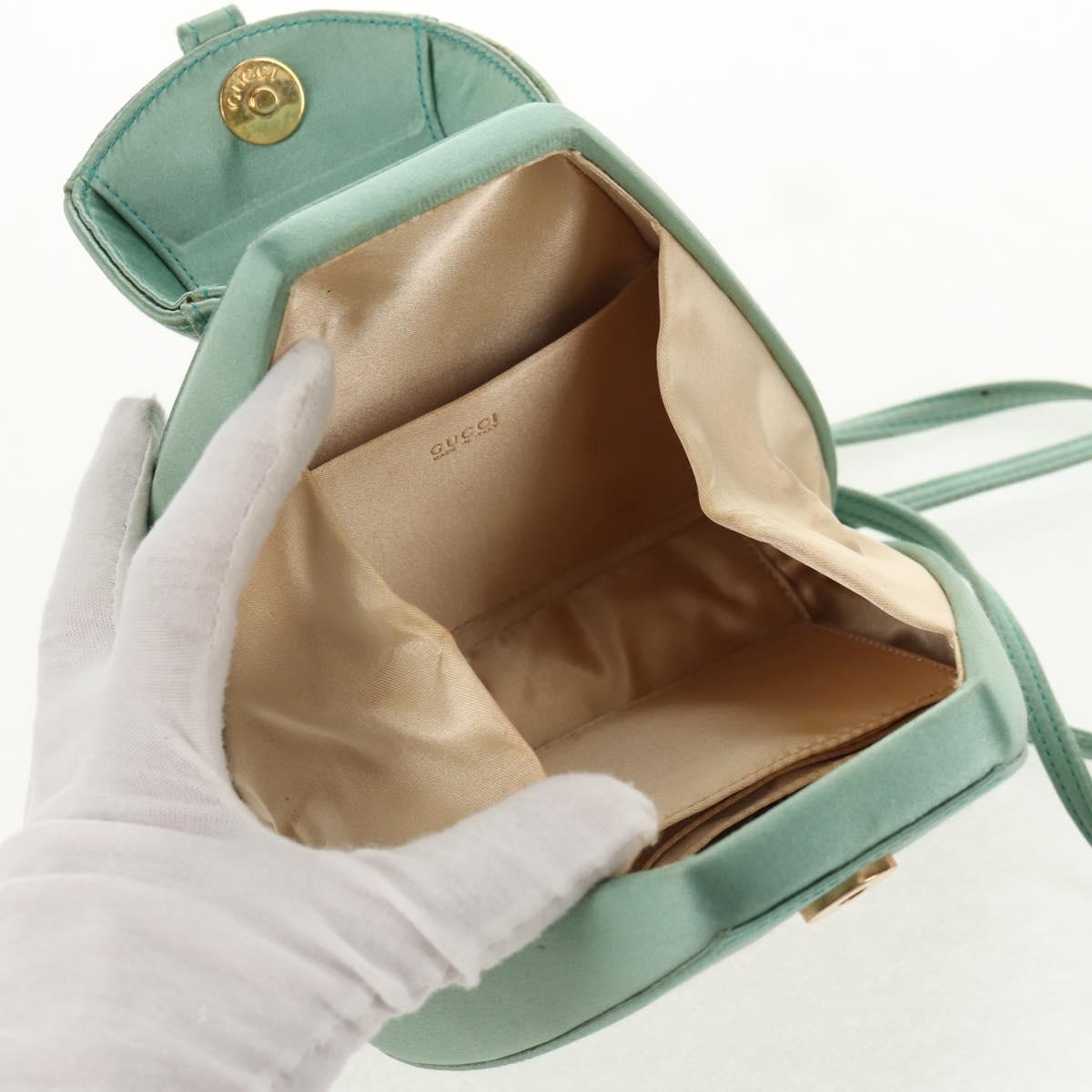 #48 Gucci Horsebit Backpack Satin Turquoise Blue Gold