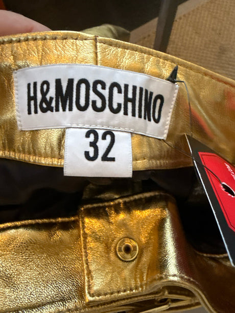 Moschino x H&M Size 0 Gold Leather Moto Pants