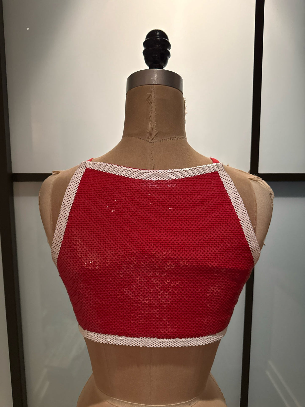 Moschino Size 10 Red & White Sequined SHOP Crop Top