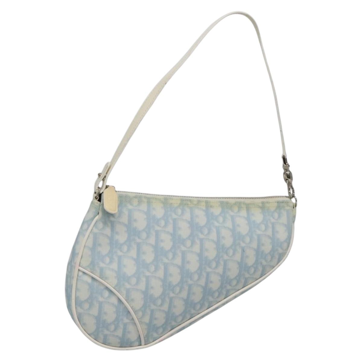 Christian Dior Trotter Canvas Saddle Accessory Pouch Light Blue Auth bs27972