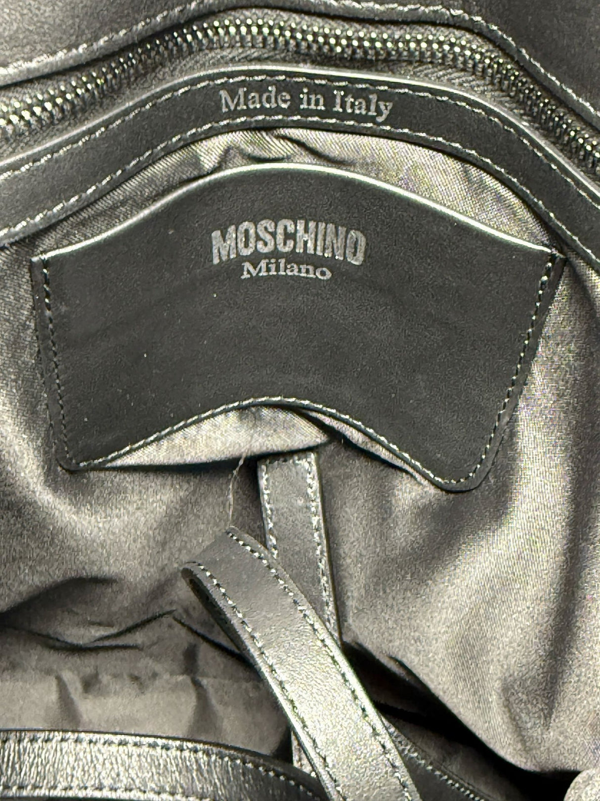 Moschino Blue Pink Black Camo Print Leather Tote Bag