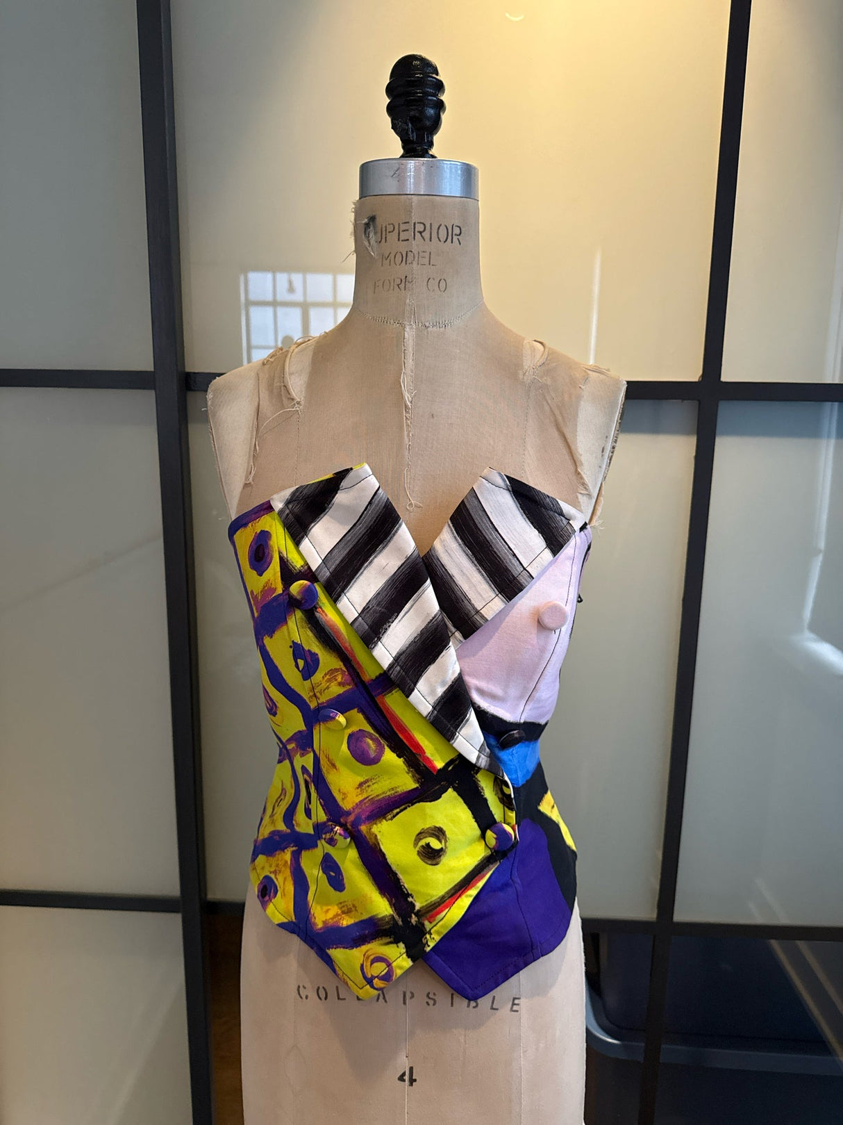 Moschino Size 10 Yellow & Black & Purple Corset Bustier