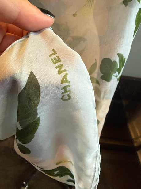 Chanel Mint Green Floral Silk Dress Scarf