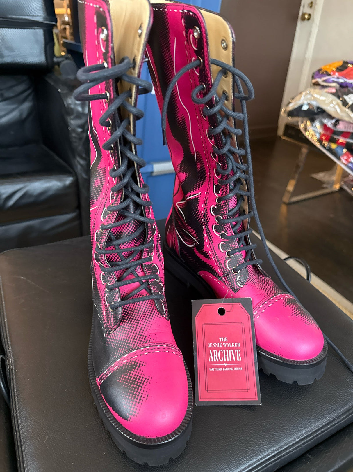 Moschino 38 Pink & Black Leather Boots
