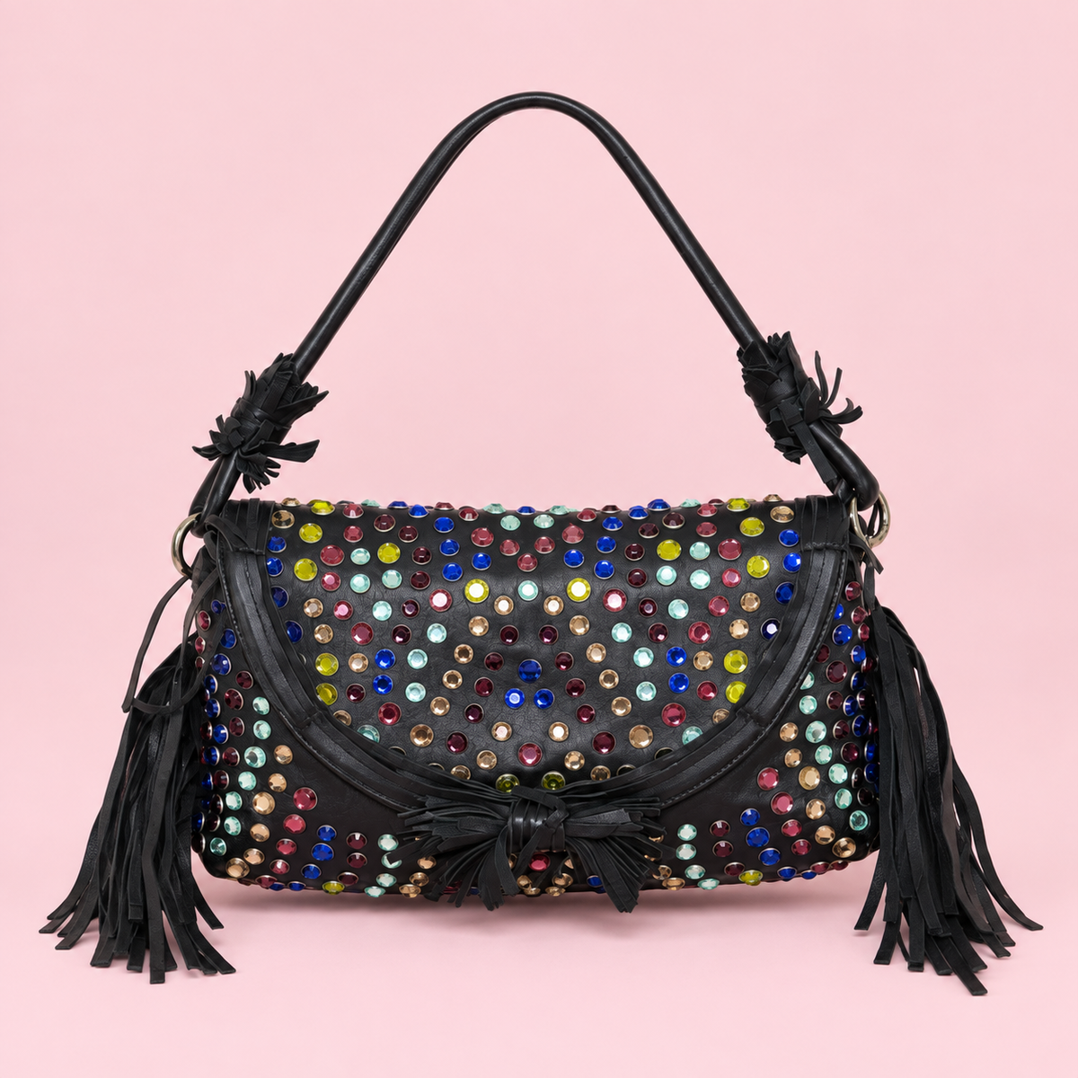 Sonia Rykiel Multicolor Gemstone Fringe Leather Shoulder Bag
