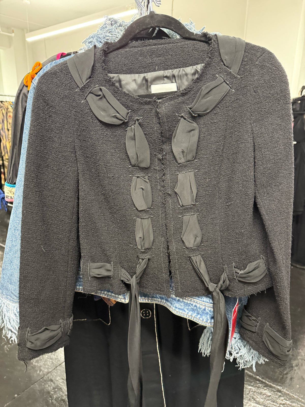 Moschino Size 8 Black Boxy Ribbon Jacket