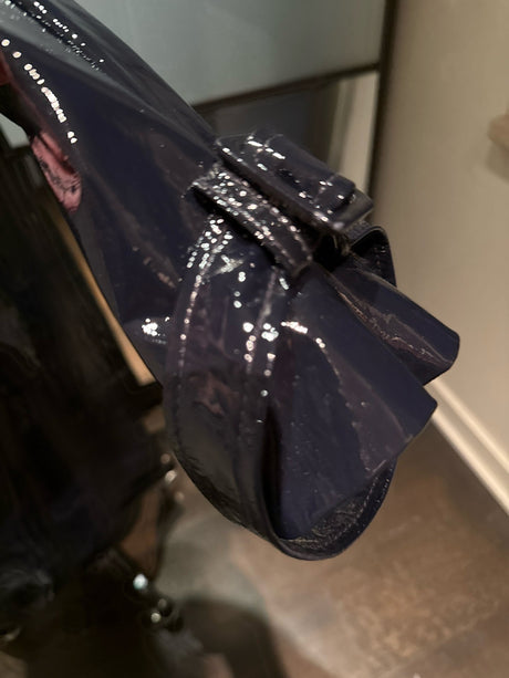 Diane von Furstenberg Size L Navy Blue Patent Leather Trenchcoat