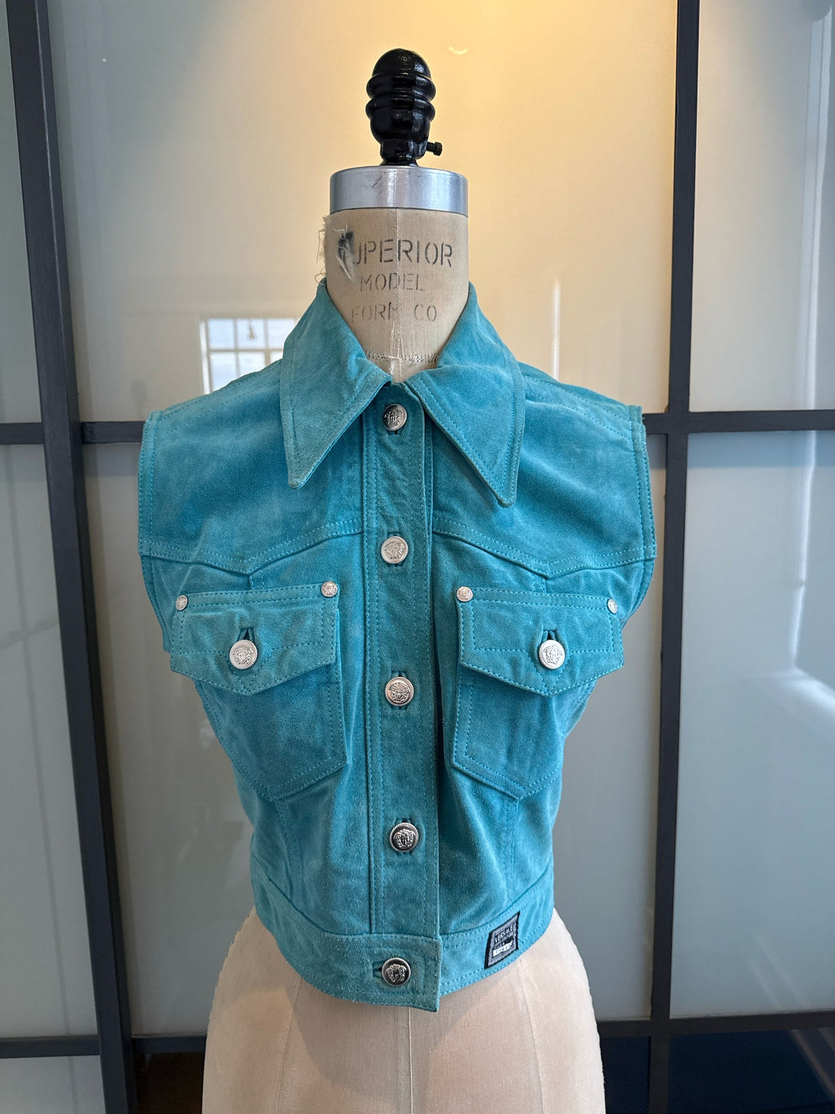 Versus Versace Teal Blue Suede Vest