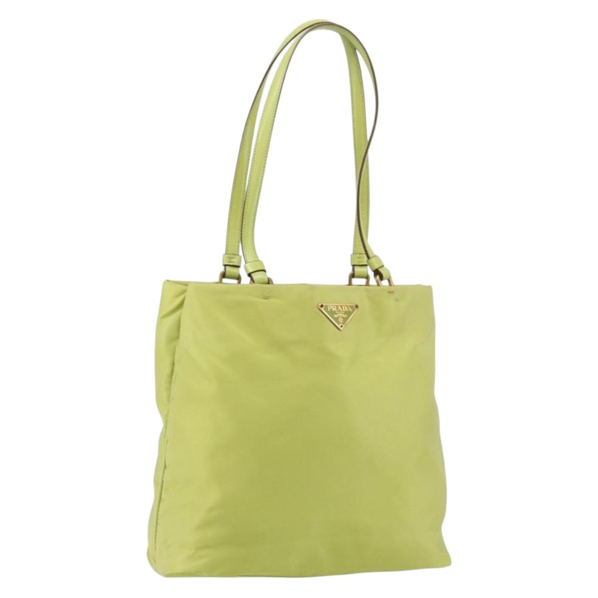 PRADA Tote Bag Nylon Green Gold Auth gh1540