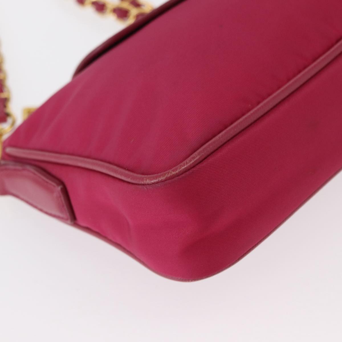 #25 Prada Chain Shoulder Bag Nylon Leather Pink Gold