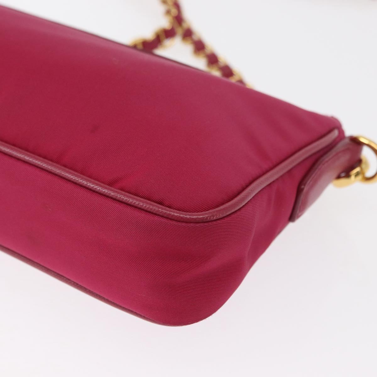 #25 Prada Chain Shoulder Bag Nylon Leather Pink Gold