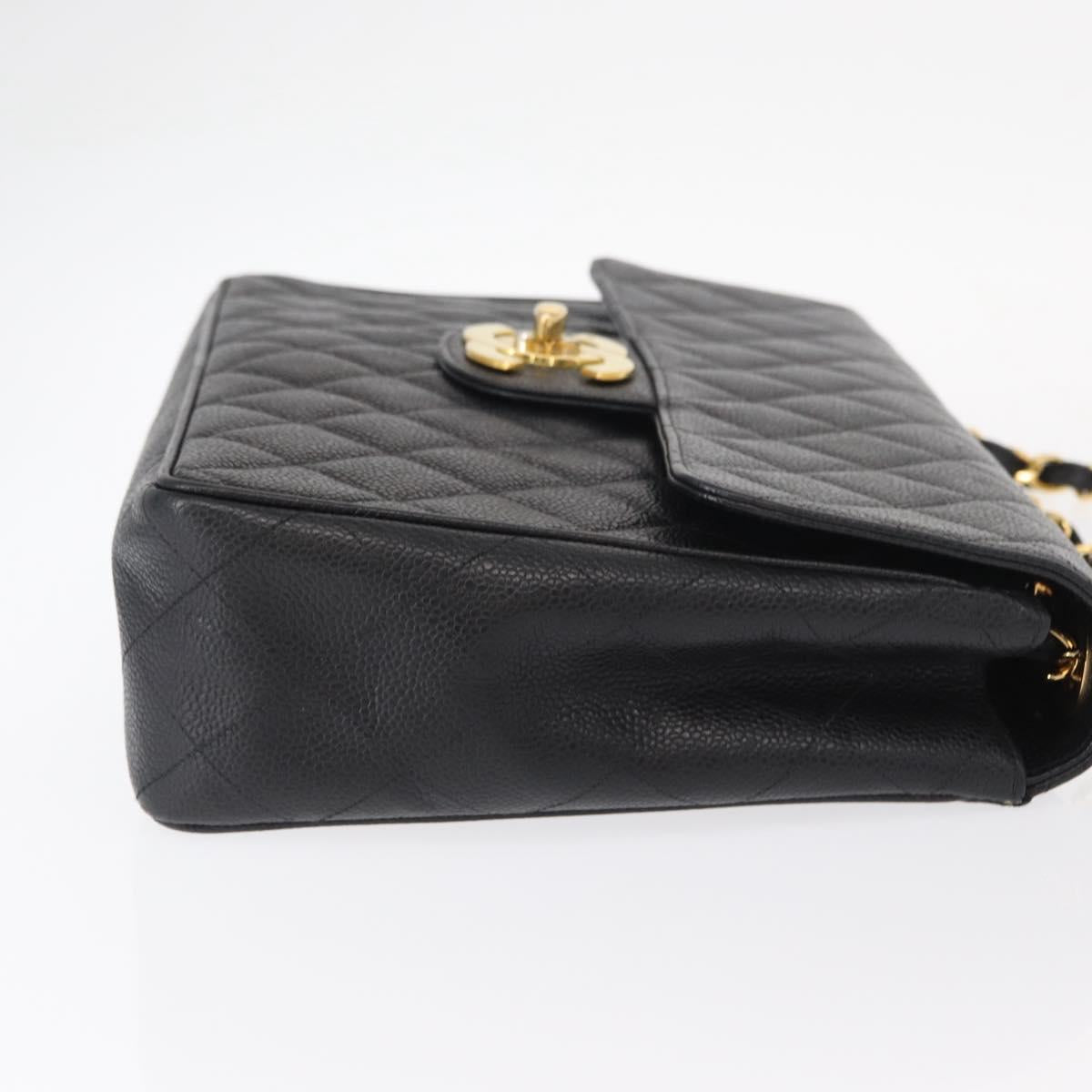 #54 Chanel Matelasse 30 Chain Shoulder Bag Caviar Skin Black Gold