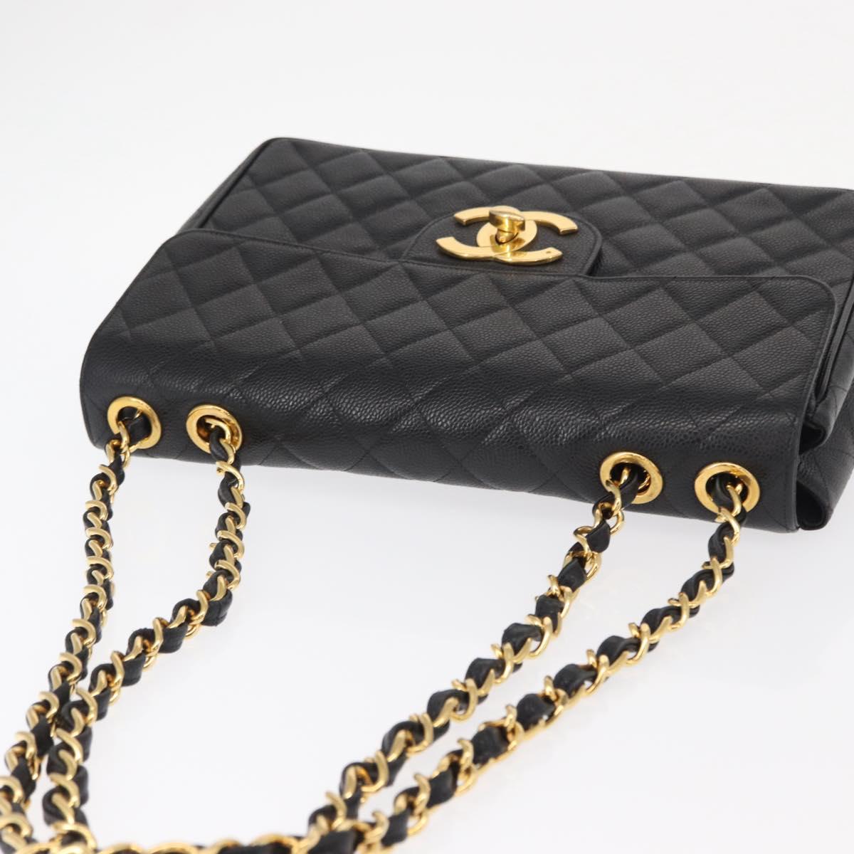 #54 Chanel Matelasse 30 Chain Shoulder Bag Caviar Skin Black Gold