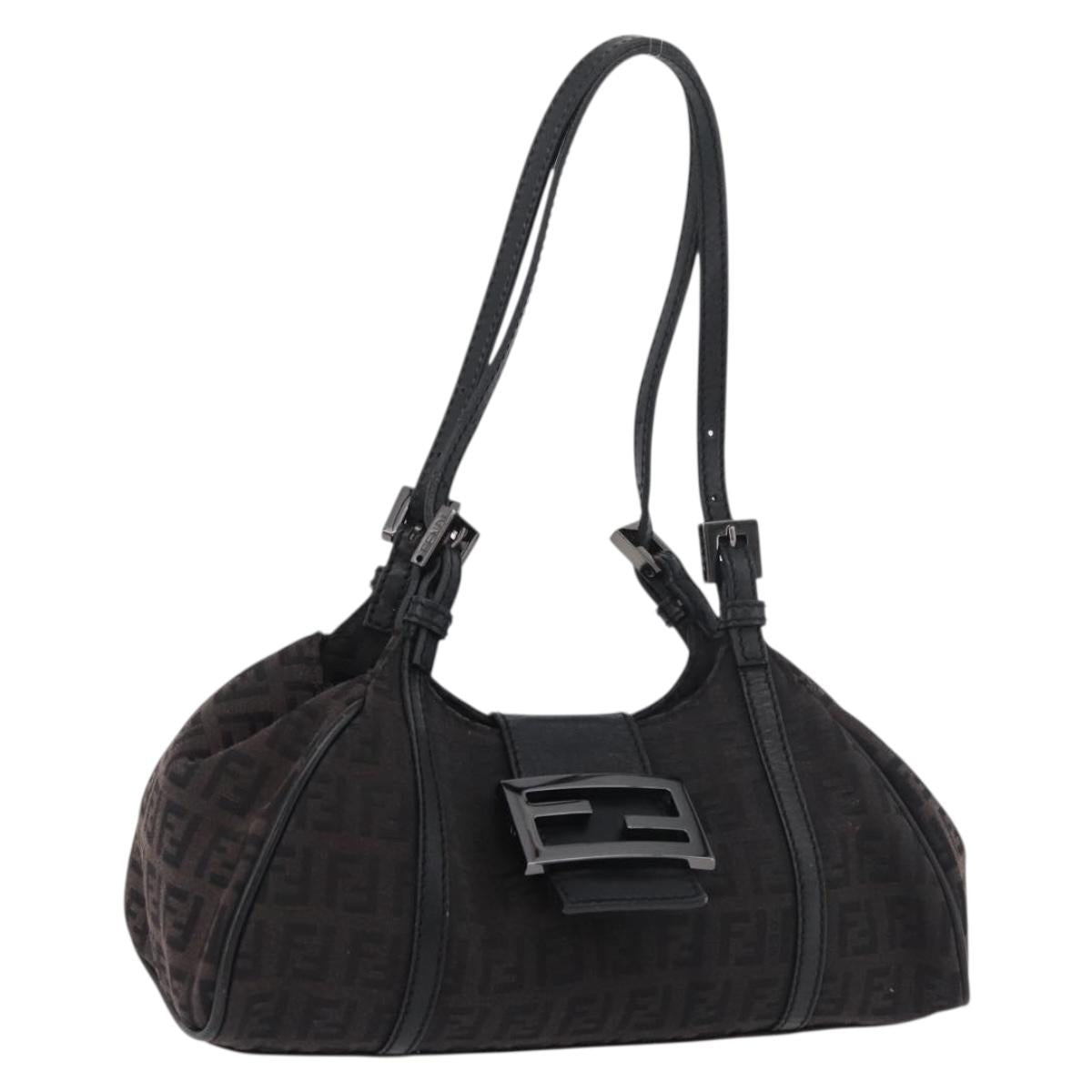 Fendi Zucchino Mia Hobo Bag Black