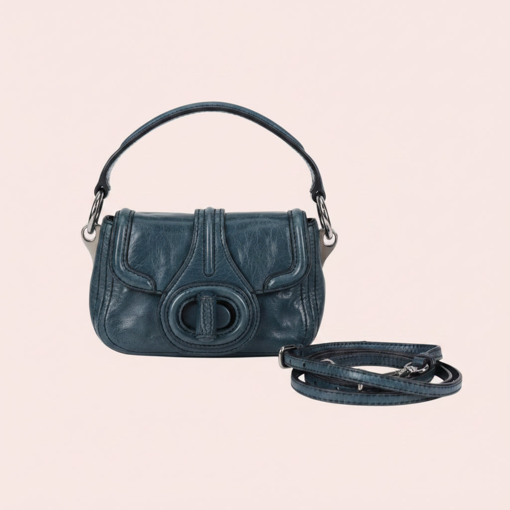 Prada Vitello Shine Sound Leather Two Way Bag Blue