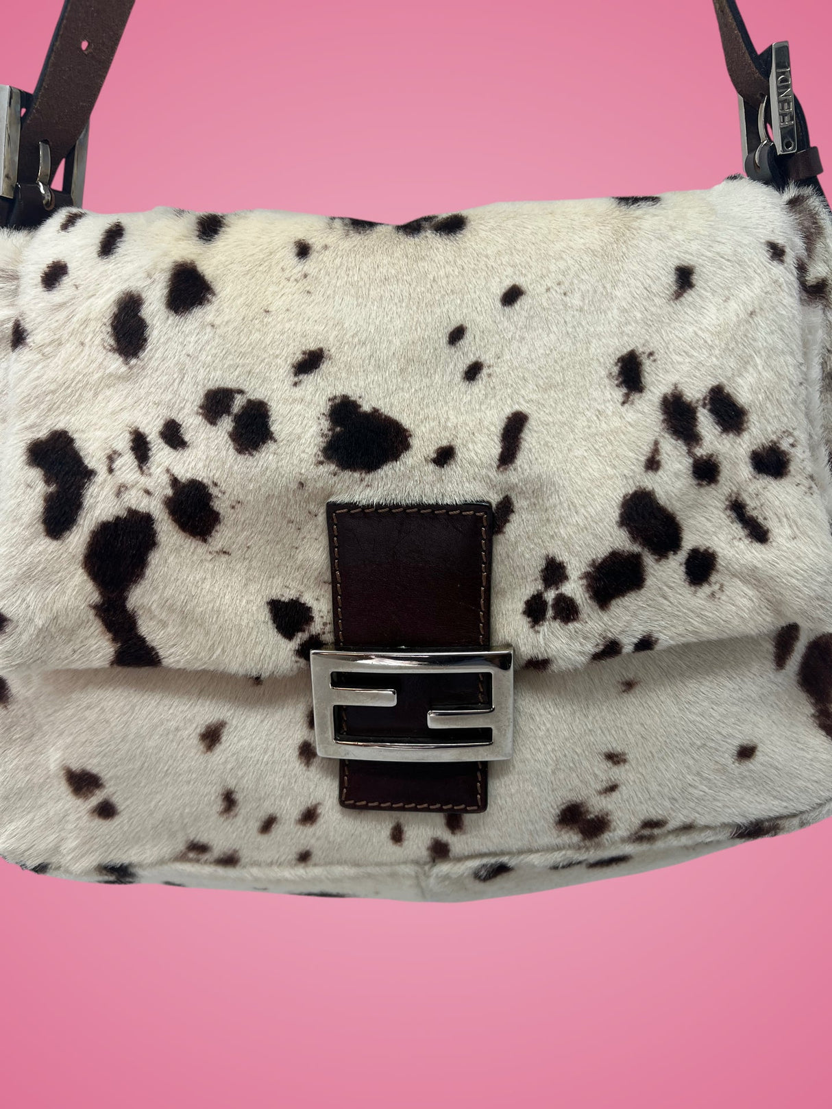 Fendi Mamma Baguette Pony Hair Dalmation Print