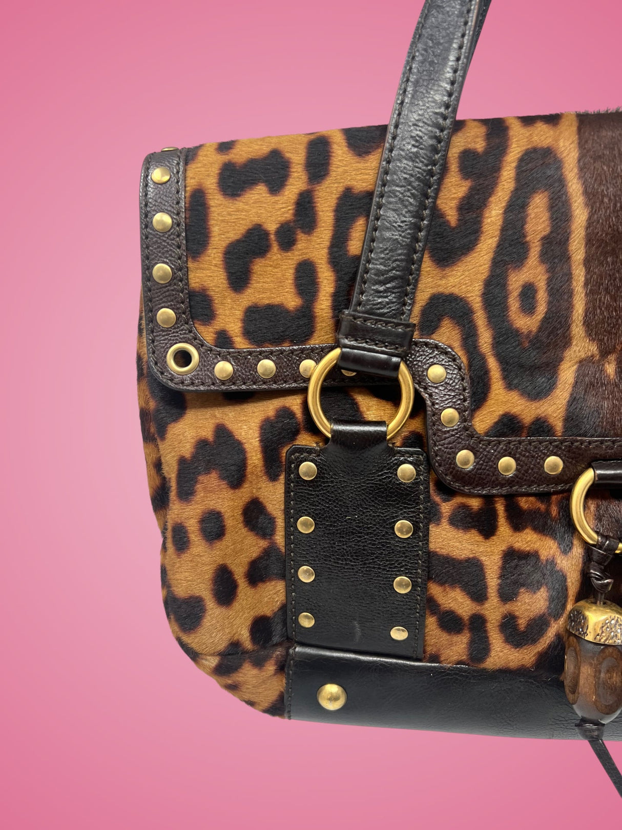 YSL Leopard Print Pony Hair Shoulder Bag
