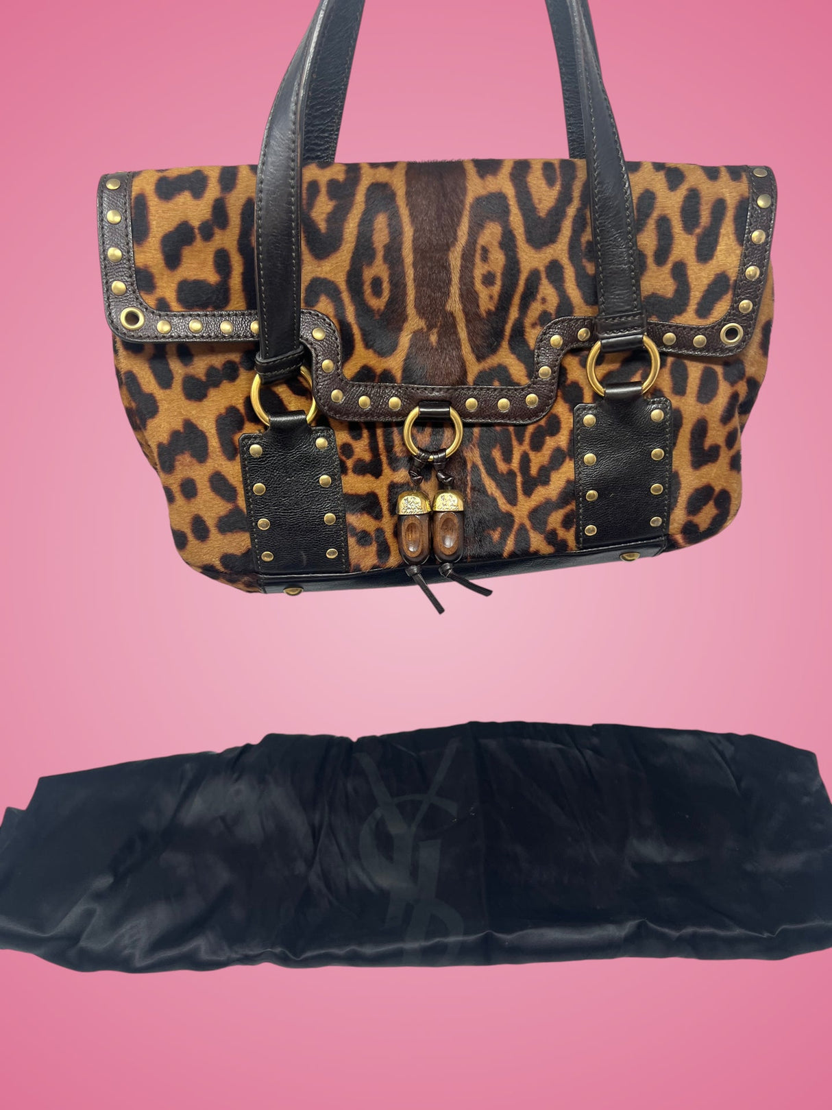 YSL Leopard Print Pony Hair Shoulder Bag