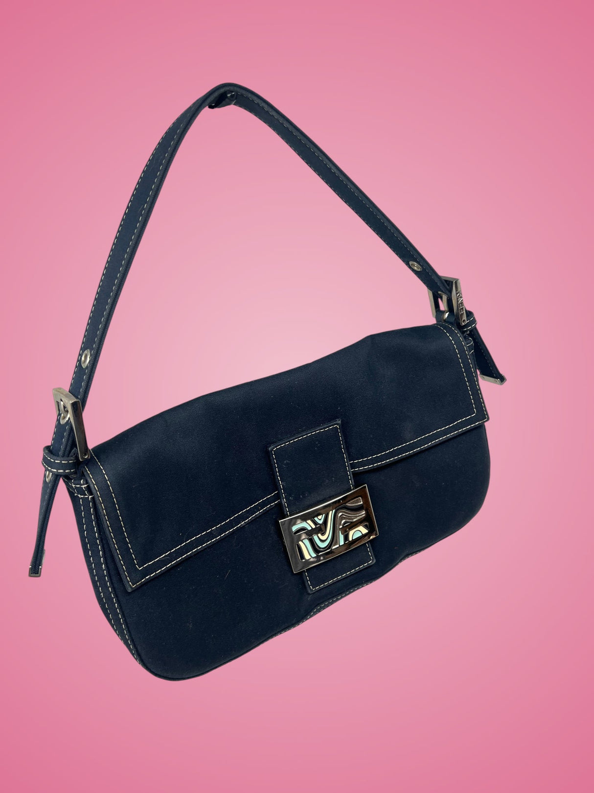 Fendi Baguette Navy Cotton