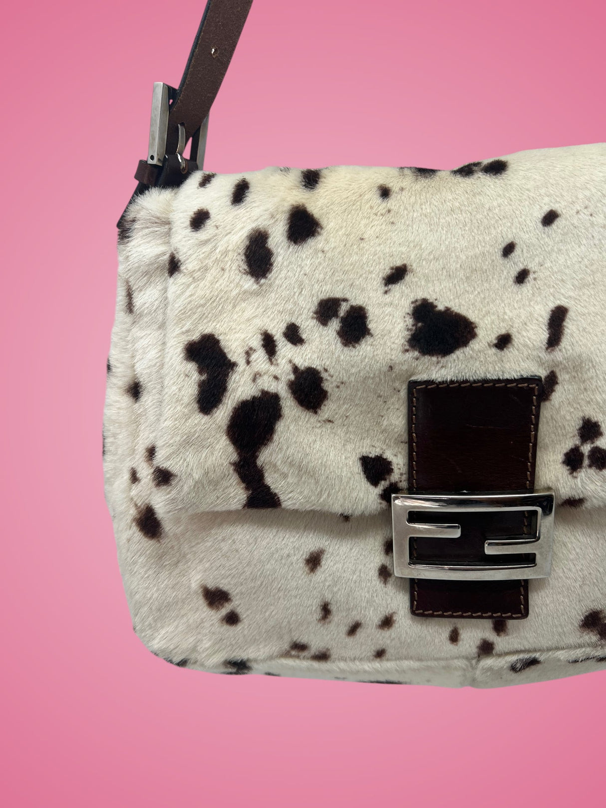 Fendi Mamma Baguette Pony Hair Dalmation Print